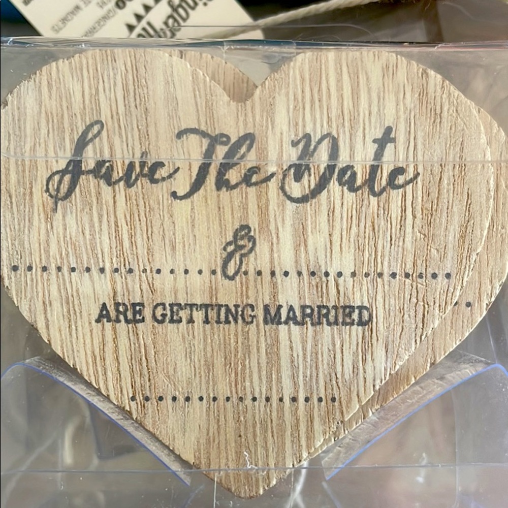 Save the date wooded magnets heart shaped